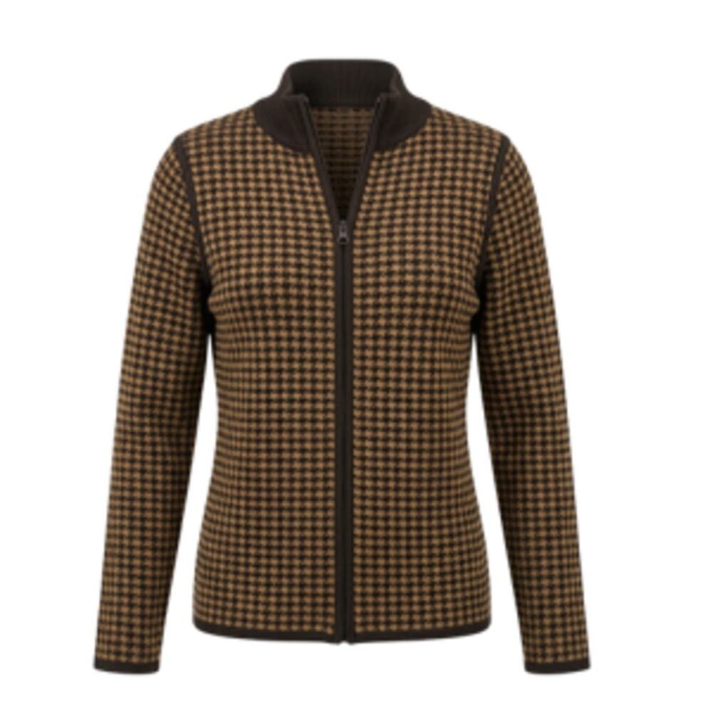 Pendleton Brown Houndstooth Merino Wool Zip Up Sweater Medium Eclectic Grandpa